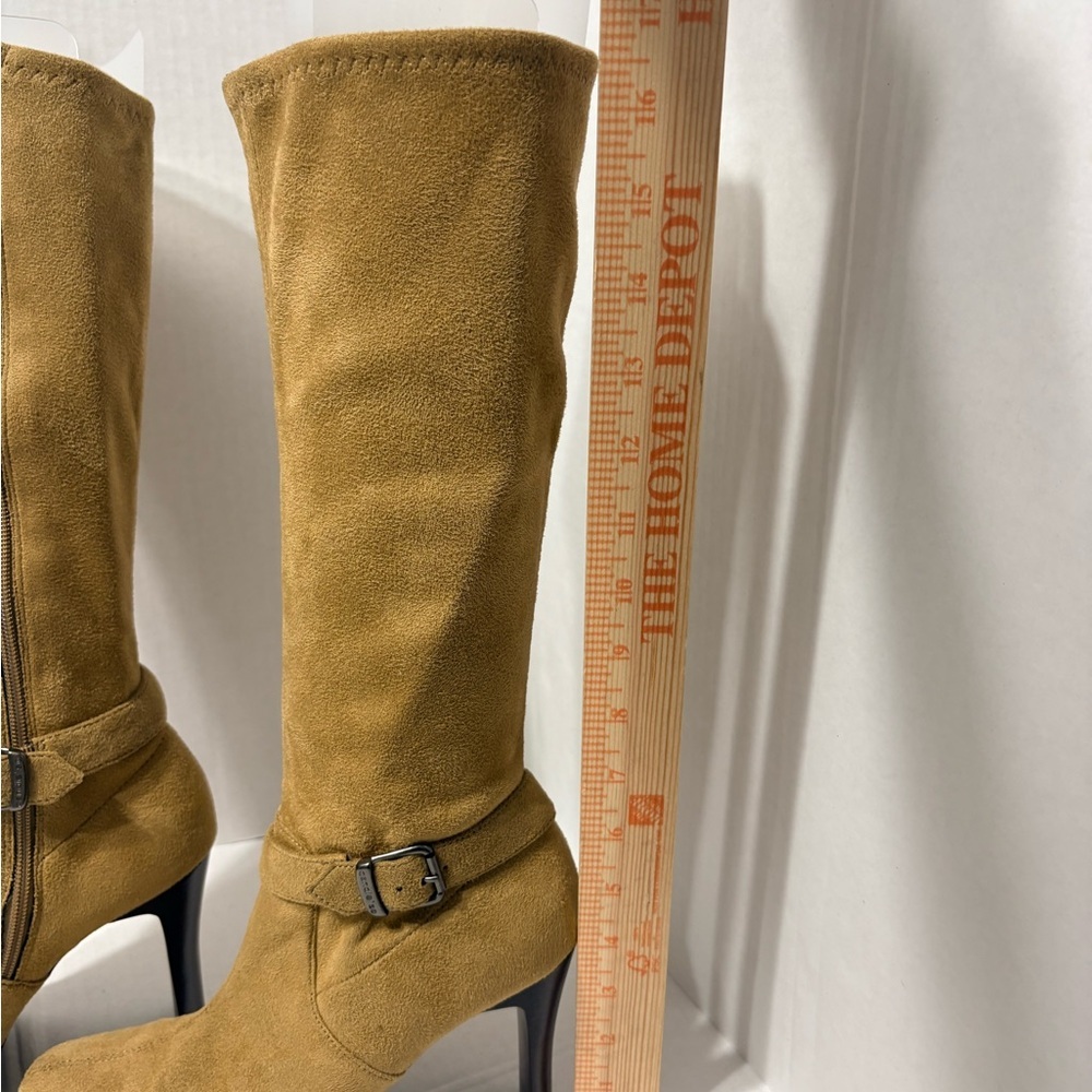 Vintage Candie’s Knee High Full Zip Faux Suede Camel Boots Removable belt detail - Picture 4 of 13